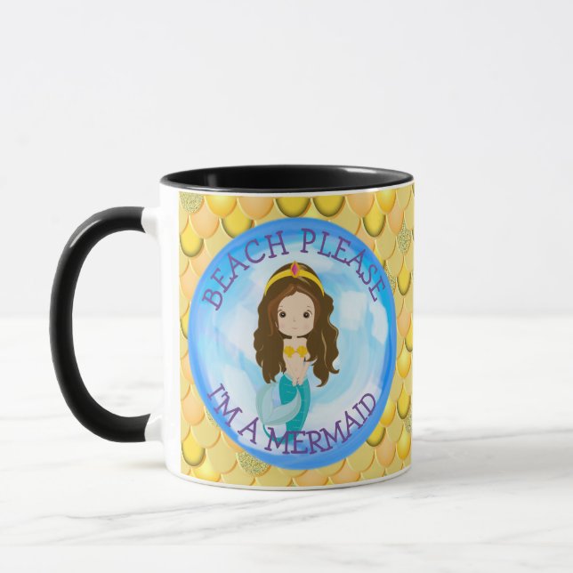 Mermaid Cute Happy  Yellow Mug (Left)