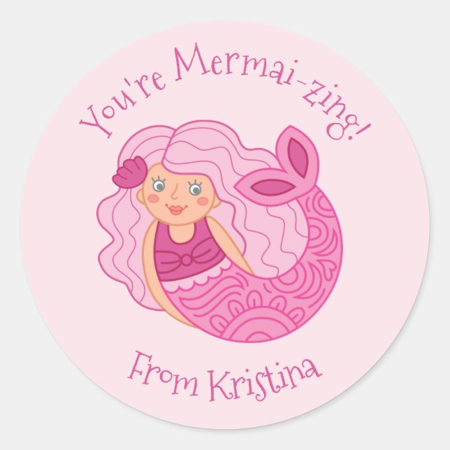 Mermaid Cute Kids Valentines Day Sticker (Front)