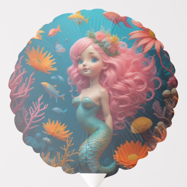 Mermaid Cute Pink Balloon (Front)
