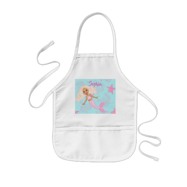 Mermaid Cute Pink Blue Girly Starfish Kids' Apron (Front)