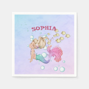 Mermaid Cute Pink Blue Personal Napkins