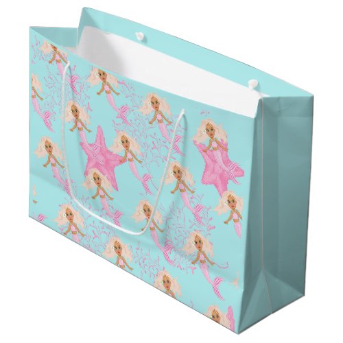 Mermaid Cute Pink Blue Under The Sea Birthday Large Gift Bag