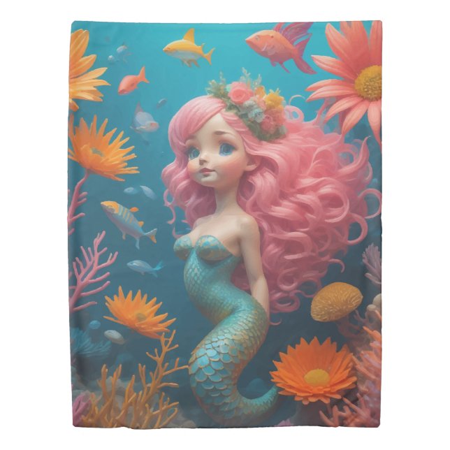 Mermaid Cute Pink Duvet Cover (Front)