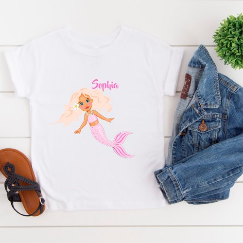Mermaid Cute Pink Girly Personal Name Baby T_Shirt