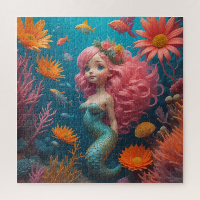 Mermaid Cute Pink Jigsaw Puzzle (Vertical)