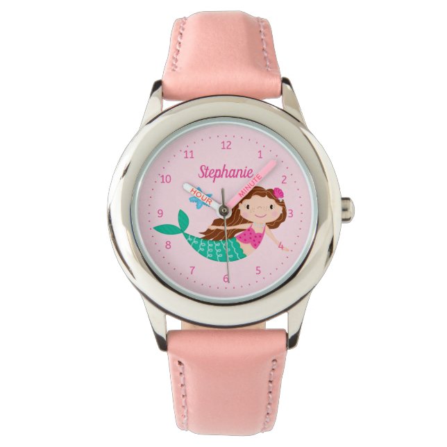Mermaid Cute Pink Personalized Watch (Front)
