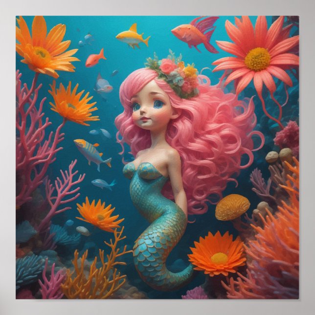 Mermaid Cute Pink Poster (Front)
