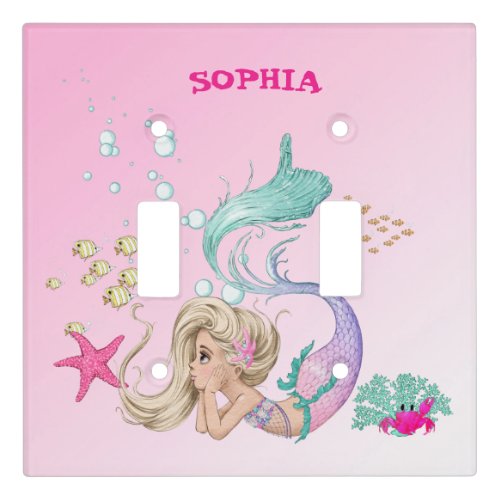 Mermaid Cute Pink Starfish Girl Personal  Light Switch Cover