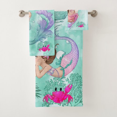 Mermaid Cute Pink Starfish Personal Bath Towel Set