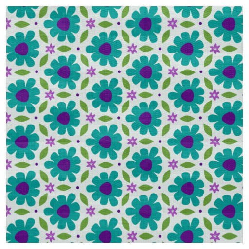 MERMAID - Cute Teal Botanical Flowers on Floral Fabric
