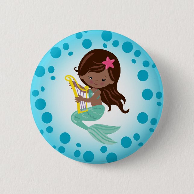 Mermaid - Cute Under The Sea African American Button (Front)