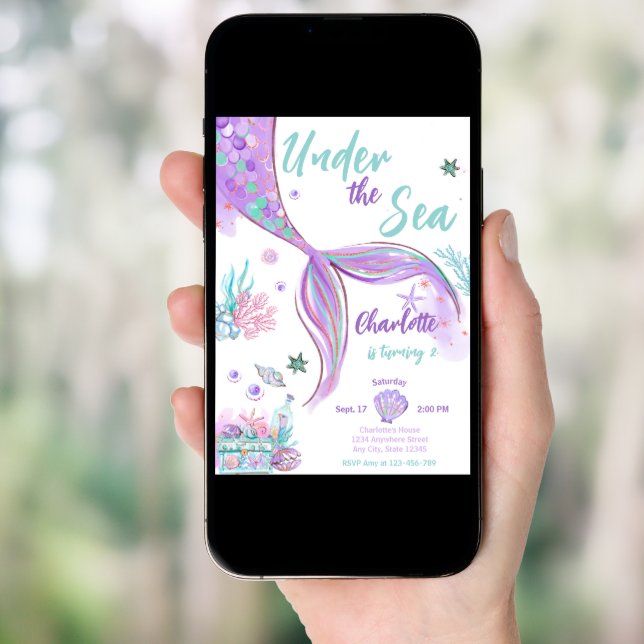Mermaid Cute Under The Sea Glitter Birthday Invitation (Front Digital)