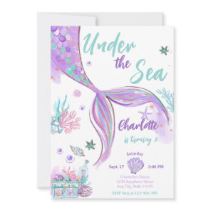 Mermaid Cute Under The Sea Glitter Birthday Invitation