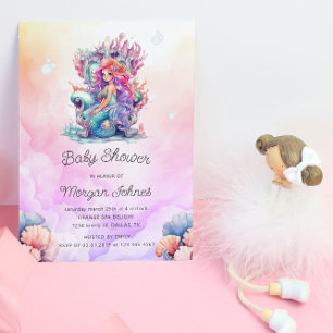 Mermaid Cute Under The Sea Watercolor Baby Shower Invitation