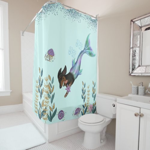 Mermaid Dachshund Shower Curtain