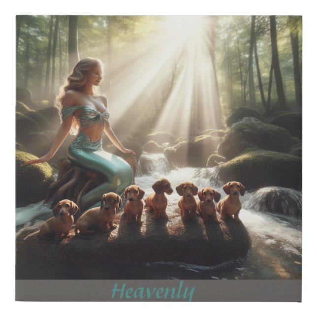 Mermaid Dachshunds Faux Wrapped Canvas Print (Front)