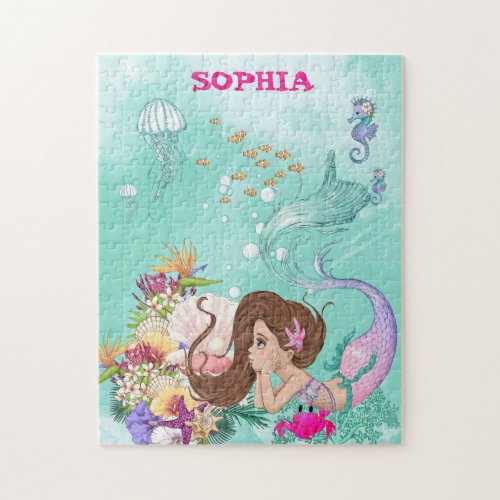 Mermaid Dark Green Starfish Personal   Jigsaw Puzzle