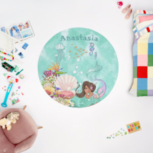 Mermaid Dark Hair Under The Sea Nursery Decor Rug