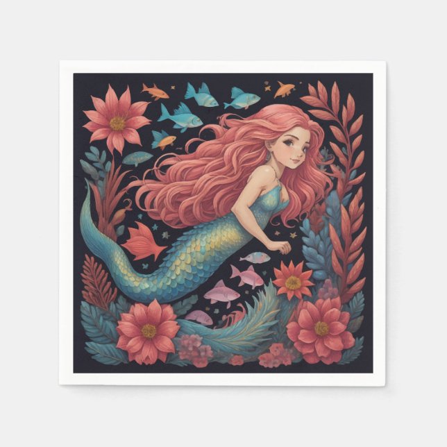 Mermaid Dark Ocean Napkins (Front)