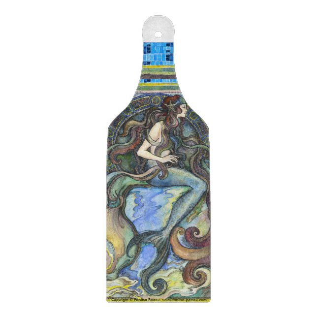 "Mermaid" Decorative Glass Chopping Board Paddle (Front)