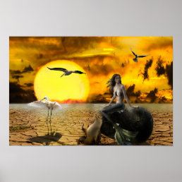 Mermaid Desert Fantasy Art Poster
