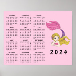 Mermaid Design 2024 Wall Calendar Poster