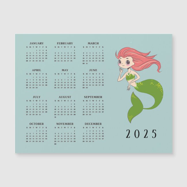 Mermaid Design 2025 Wall Calendar Magnetic Card