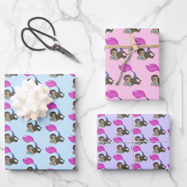 Mermaid Design Wrapping Paper Set (Front)