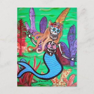 MERMAID DIA DE LOS MUERTOS POSTCARD