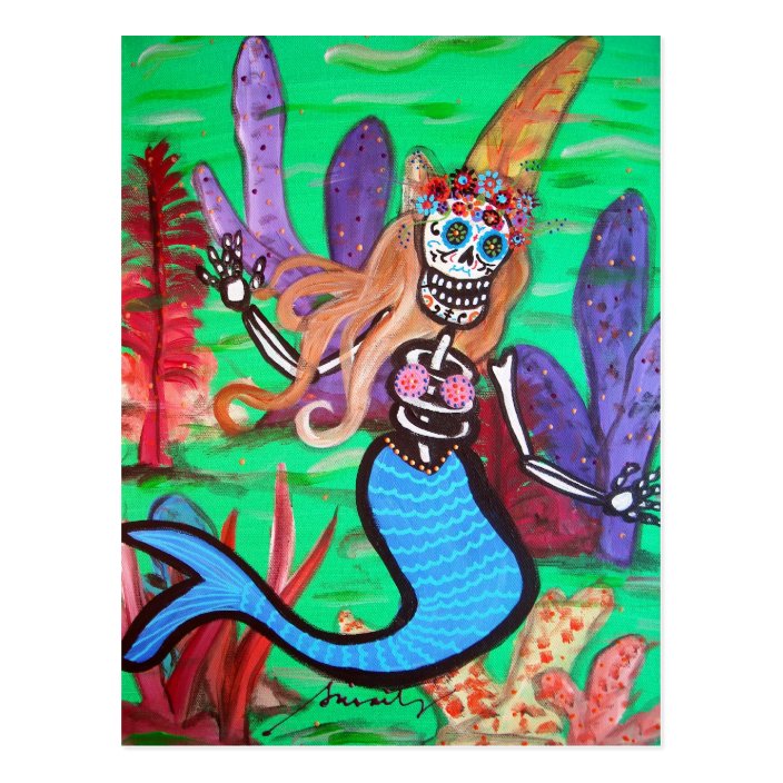 MERMAID DIA DE LOS MUERTOS POSTCARD | Zazzle.com