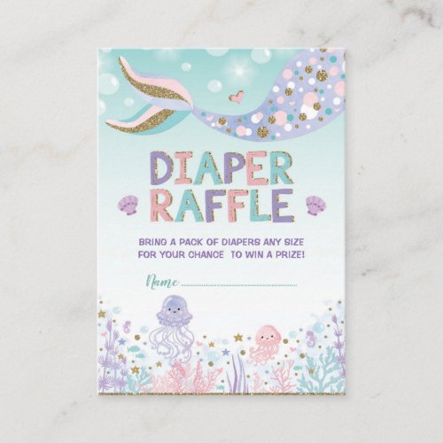 Mermaid Diaper Raffle Baby Girl Beach Sea Ocean Enclosure Card