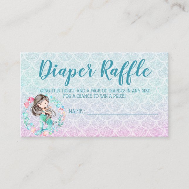 Mermaid Diaper Raffle Card Tickets for Baby Shower (Front)