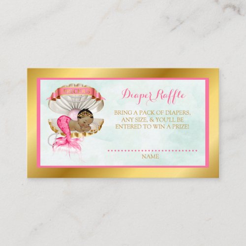 Mermaid Diaper Raffle Shell African American Enclosure Card