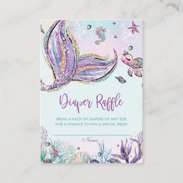 Mermaid Diaper Raffle Tickets Insert Baby Shower (Front)