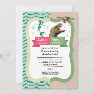 Mermaid & Dinosaur Joint Boy girl Birthday Invites