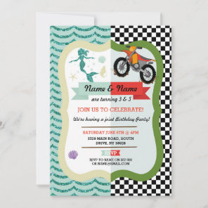Mermaid & Dirt Bike Joint Boy Girl Birthday Invite