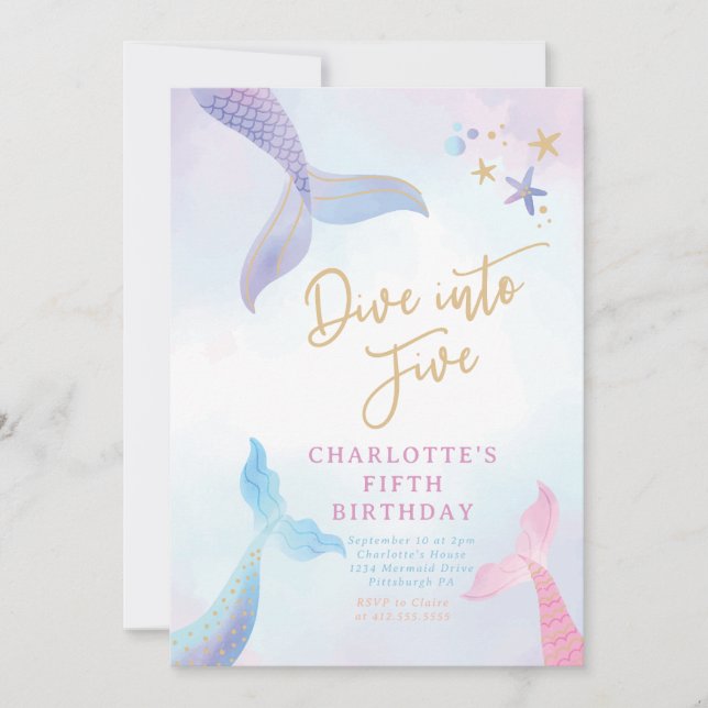 Mermaid Dive Into Birthday Party Invitation (Front)
