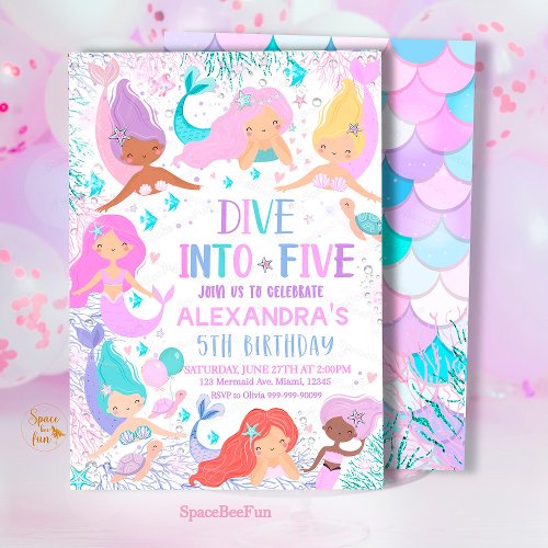 Mermaid Dive Into Birthday Party Invitation Under