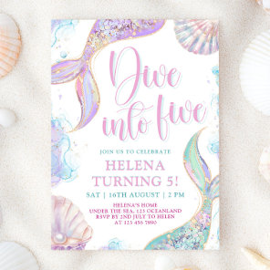 Mermaid Dive into Five 5th Birthday Girl Invitation