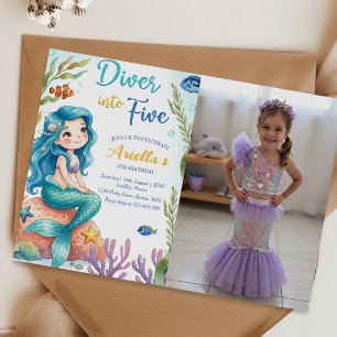 Mermaid Dive Into Five 5th Birthday Party Invitati Invitation