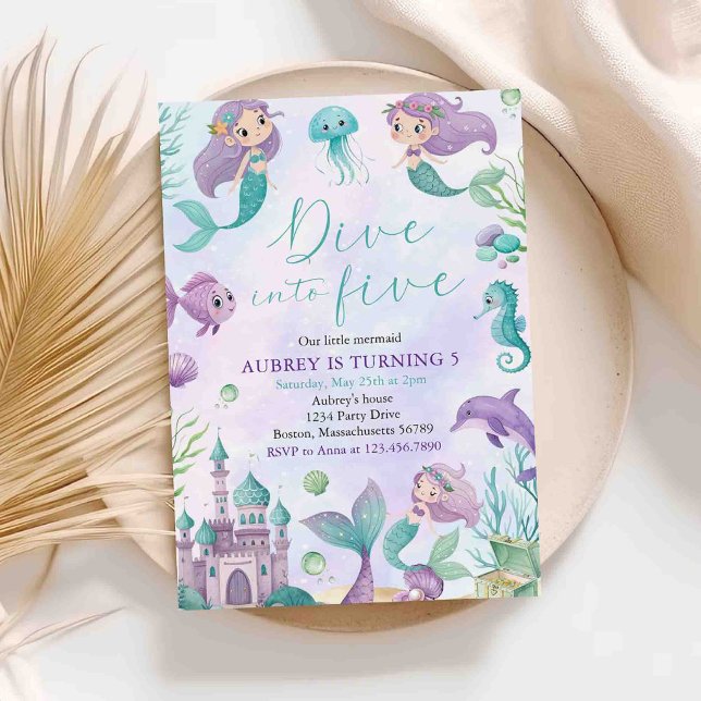 Mermaid Dive Into Five 5th Birthday Party Invitation (Creator Uploaded)
