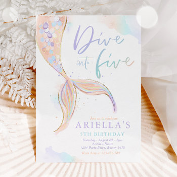 Mermaid Dive Into Five 5th Birthday Party  Invitation by PixelPerfectionParty at Zazzle