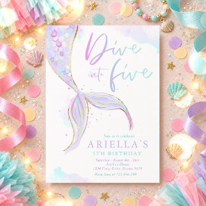Mermaid Dive Into Five 5th Birthday Party  Invitation