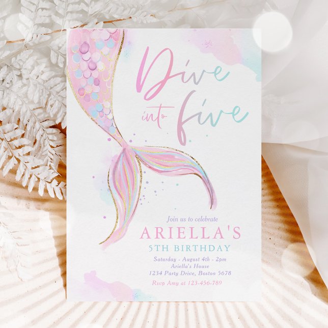 Mermaid Dive Into Five 5th Birthday Party  Invitation (Creator Uploaded)