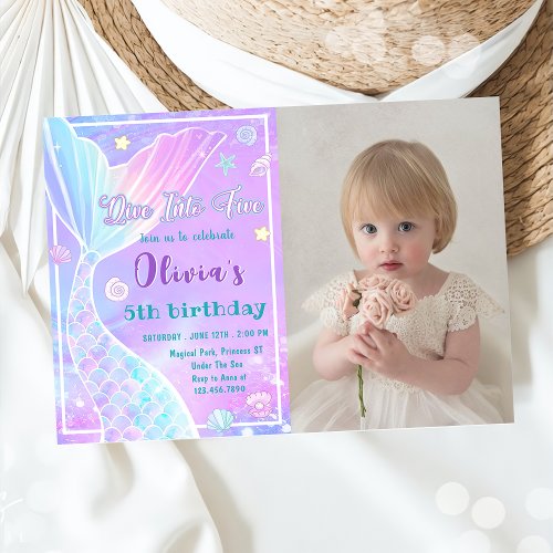 Mermaid Dive Into Five 5th Birthday Photo Invitation