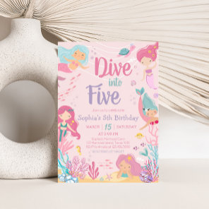 Mermaid Dive into Five Birthday Party Invitation