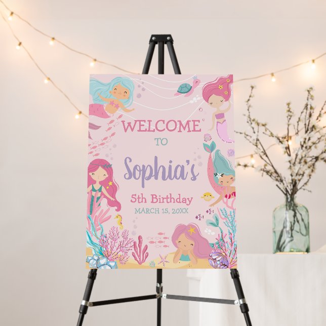 Mermaid Dive into Five Birthday Party Welcome Sign (In Situ (Stand))