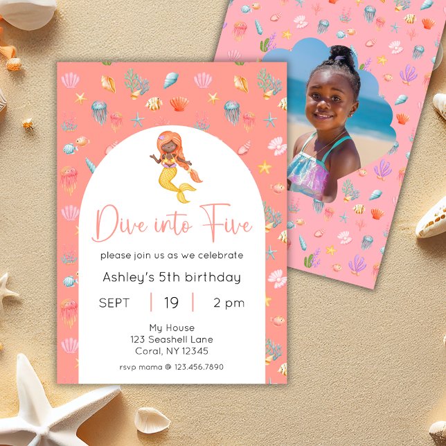 Mermaid Dive Into Five Birthday Photo Invitation (Creator Uploaded)