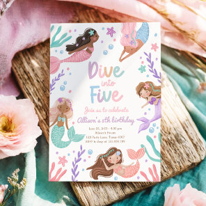 Mermaid Dive Into Five Pool Party 5th Birthday Invitation