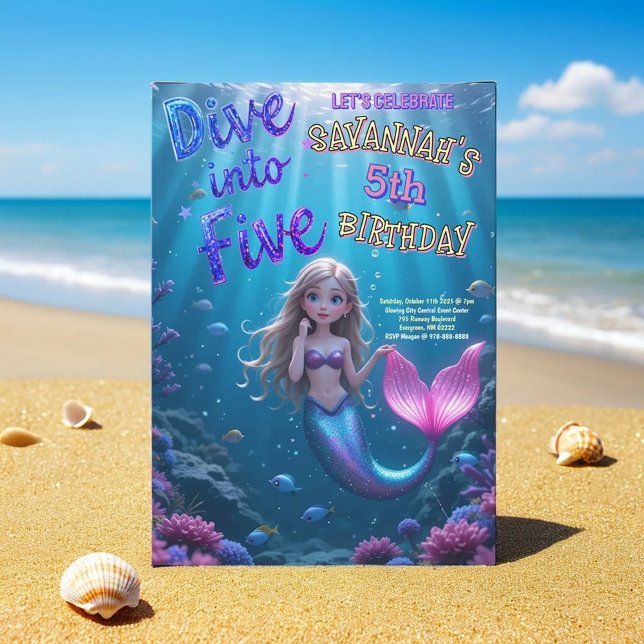 Mermaid Dive into Five Under the Sea Invitation (Creator Uploaded)